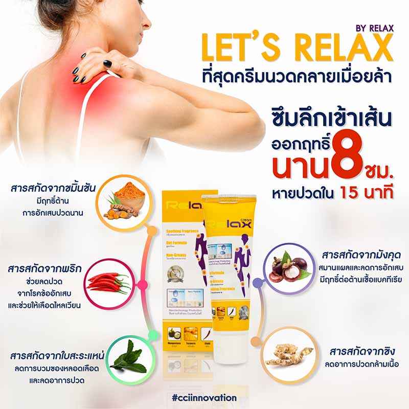 ส่วนผสมครีมรีแล็กซ์ Relax ครีมนวดสมุนไพรแก้ปวดเมื่อย